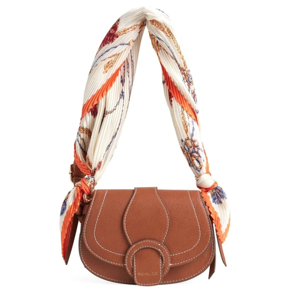 Bindya Pleated Chain Print Scarf NWT Ivory Orange Neck Hair Bag Scarf
